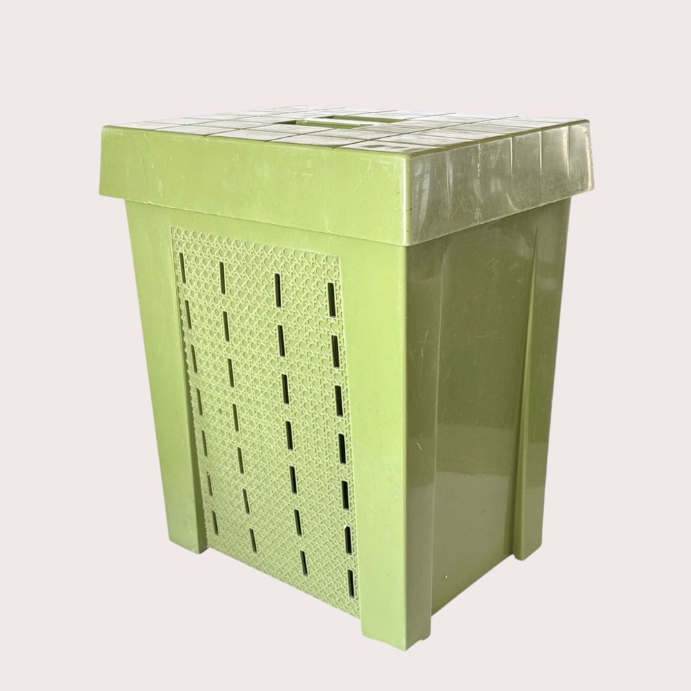 Vtg 70s Shamrock Neatway MCM Avocado Green Laundry Hamper Basket Tote Bin w/Lid